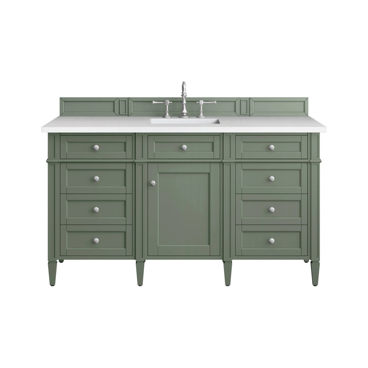 Brittany 60" Single Vanity, Smokey Celadon w/ 3 CM White Zeus Top