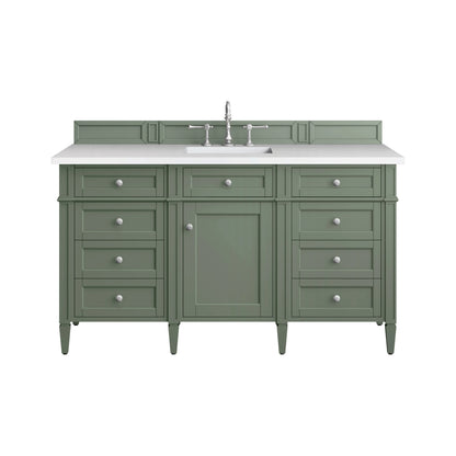 Brittany 60" Single Vanity, Smokey Celadon w/ 3 CM White Zeus Top
