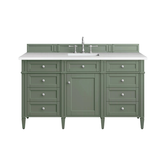 Brittany 60" Single Vanity, Smokey Celadon w/ 3 CM White Zeus Top