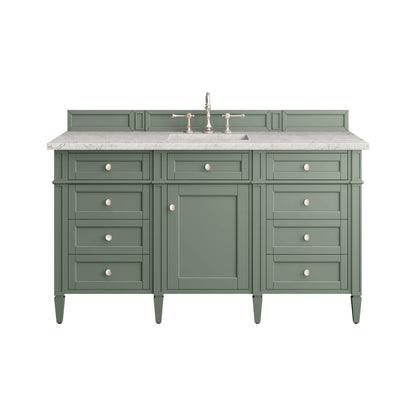 Brittany 60" Single Vanity, Smokey Celadon w/ 3 CM Eternal Jasmine Pearl Top w/FreePower Wireless Charger