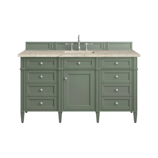 Brittany 60" Single Vanity, Smokey Celadon, w/ 3 CM Tajnar Eclos Top w/FreePower Wireless Charger