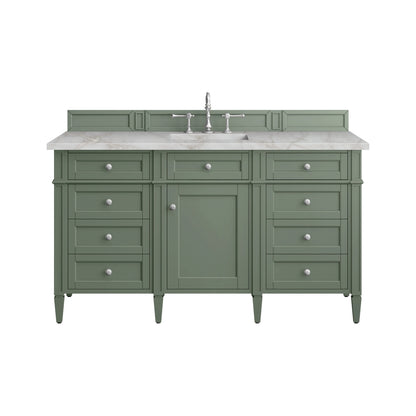 Brittany 60" Single Vanity, Smokey Celadon w/ 3 CM Victorian Silver Top w/FreePower Wireless Charger