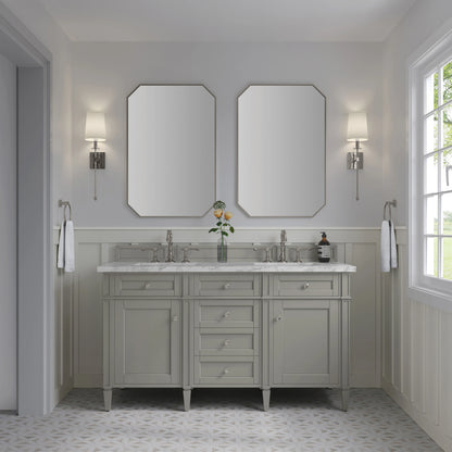 Brittany 60" Double Vanity, Urban Gray w/ 3 CM Carrara Marble Top, view 3