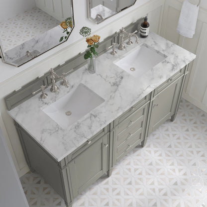 Brittany 60" Double Vanity, Urban Gray w/ 3 CM Carrara Marble Top, view 8