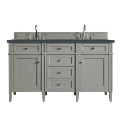 Brittany 60" Double Vanity, Urban Gray w/ 3 CM Charcoal Soapstone Silestone Top