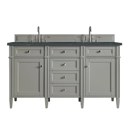 Brittany 60" Double Vanity, Urban Gray w/ 3 CM Charcoal Soapstone Silestone Top