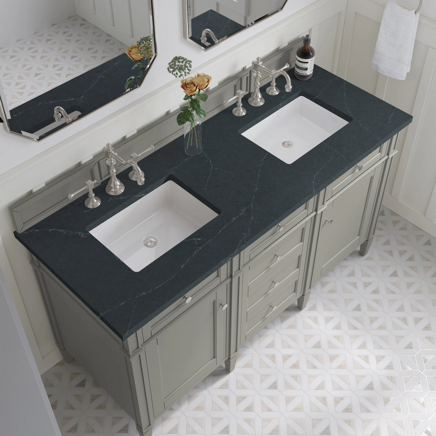 Brittany 60" Double Vanity, Urban Gray w/ 3 CM Charcoal Soapstone Silestone Top, view 7