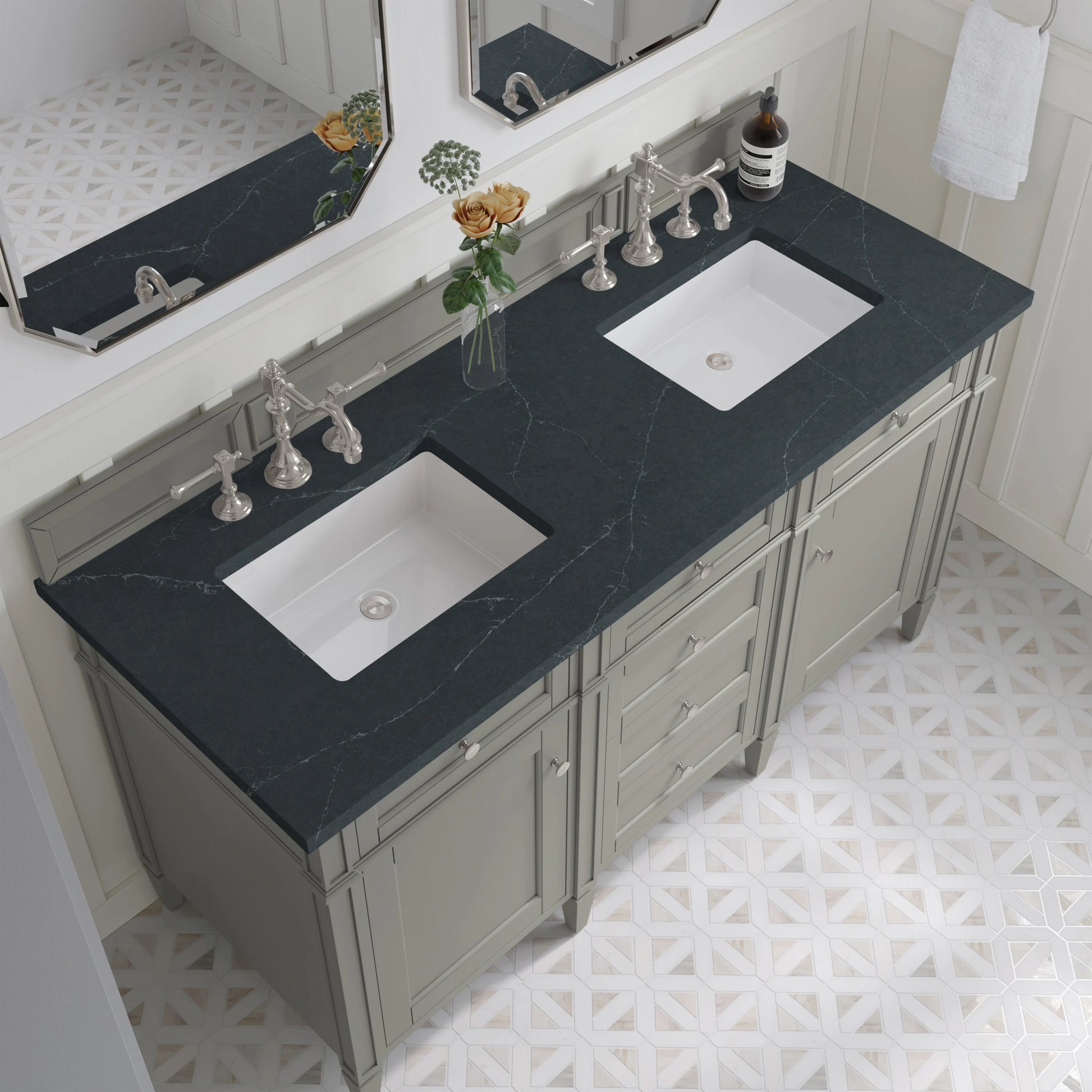 Brittany 60" Double Vanity, Urban Gray w/ 3 CM Charcoal Soapstone Silestone Top, view 7