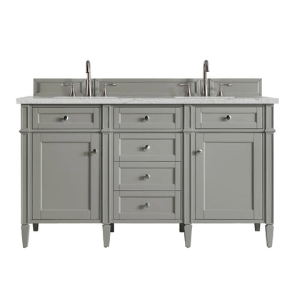 Brittany 60" Double Vanity, Urban Gray w/ 3 CM Eternal Jasmine Pearl Silestone Top