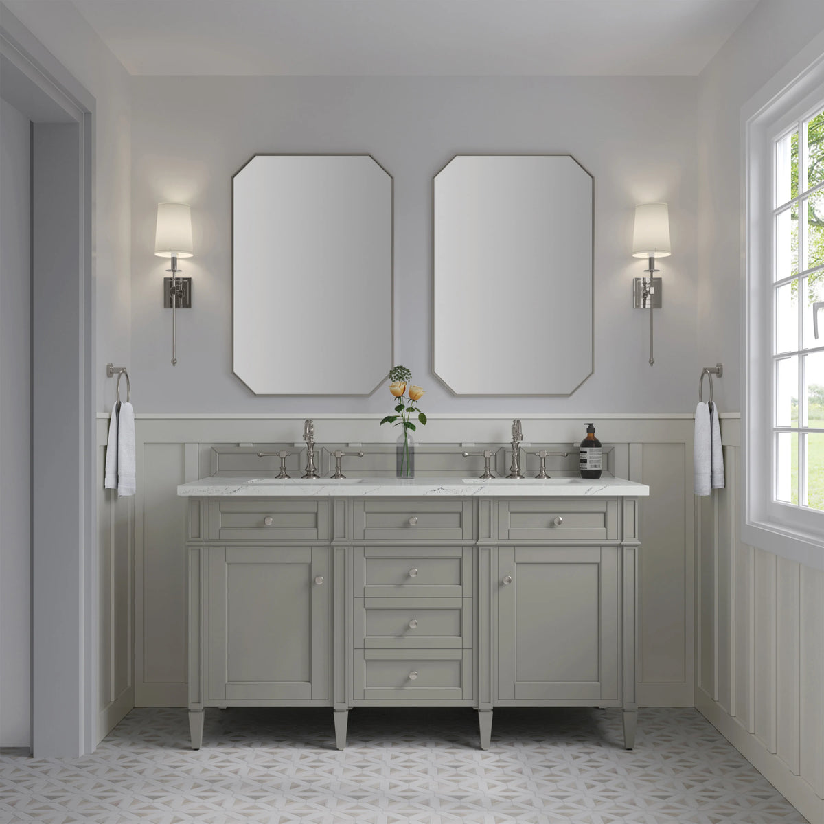 Brittany 60" Double Vanity, Urban Gray w/ 3 CM Ethereal Noctis Silestone Top, view 3