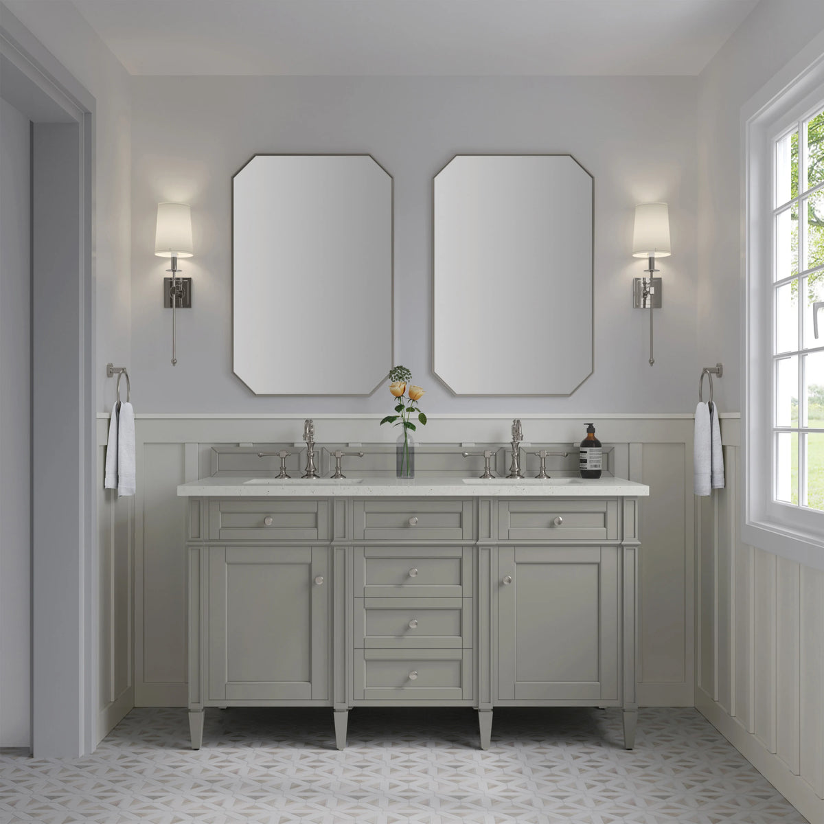 Brittany 60" Double Vanity, Urban Gray w/ 3 CM Lime Delight Silestone Top, view 3