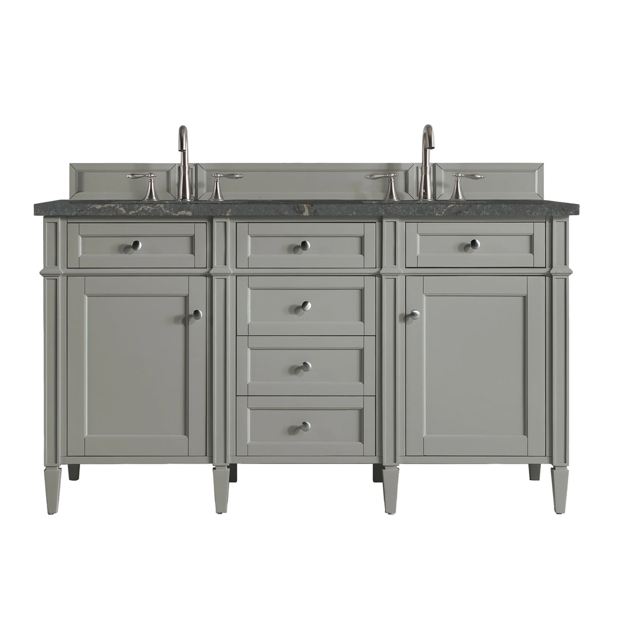 Brittany 60" Double Vanity, Urban Gray w/ 3 CM Parisien Bleu Silestone Top