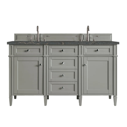 Brittany 60" Double Vanity, Urban Gray w/ 3 CM Parisien Bleu Silestone Top
