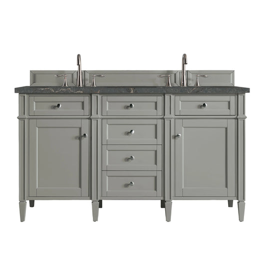 Brittany 60" Double Vanity, Urban Gray w/ 3 CM Parisien Bleu Silestone Top