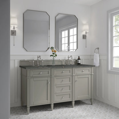 Brittany 60" Double Vanity, Urban Gray w/ 3 CM Parisien Bleu Silestone Top, view 4
