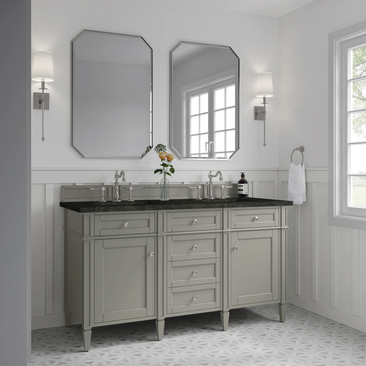 Brittany 60" Double Vanity, Urban Gray, w/ 3 CM Phantome Eclos Top, view 4