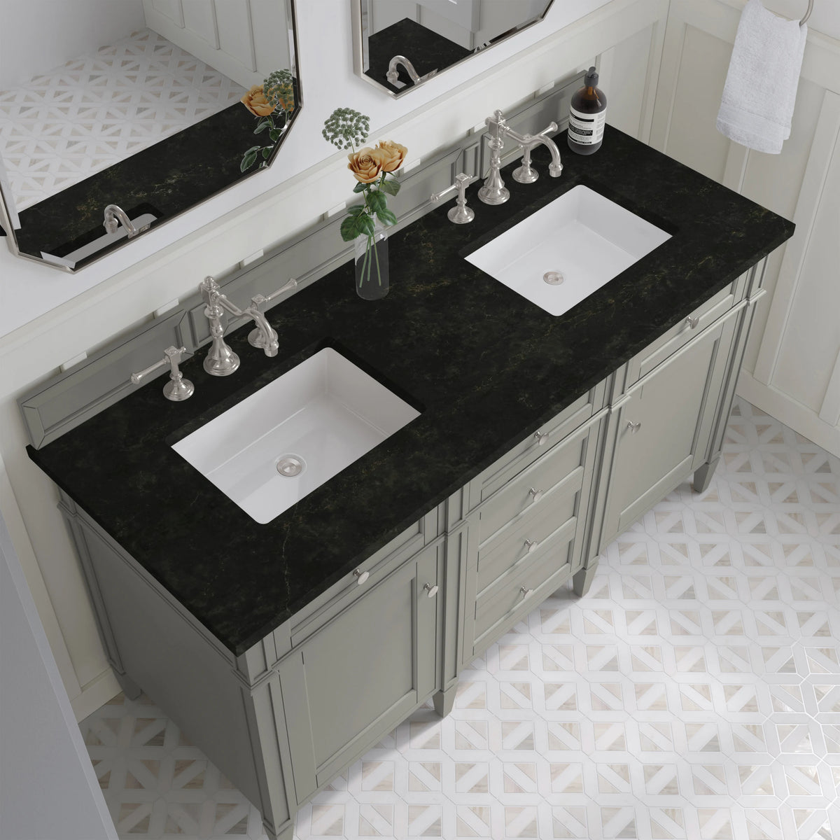 Brittany 60" Double Vanity, Urban Gray, w/ 3 CM Phantome Eclos Top, view 6
