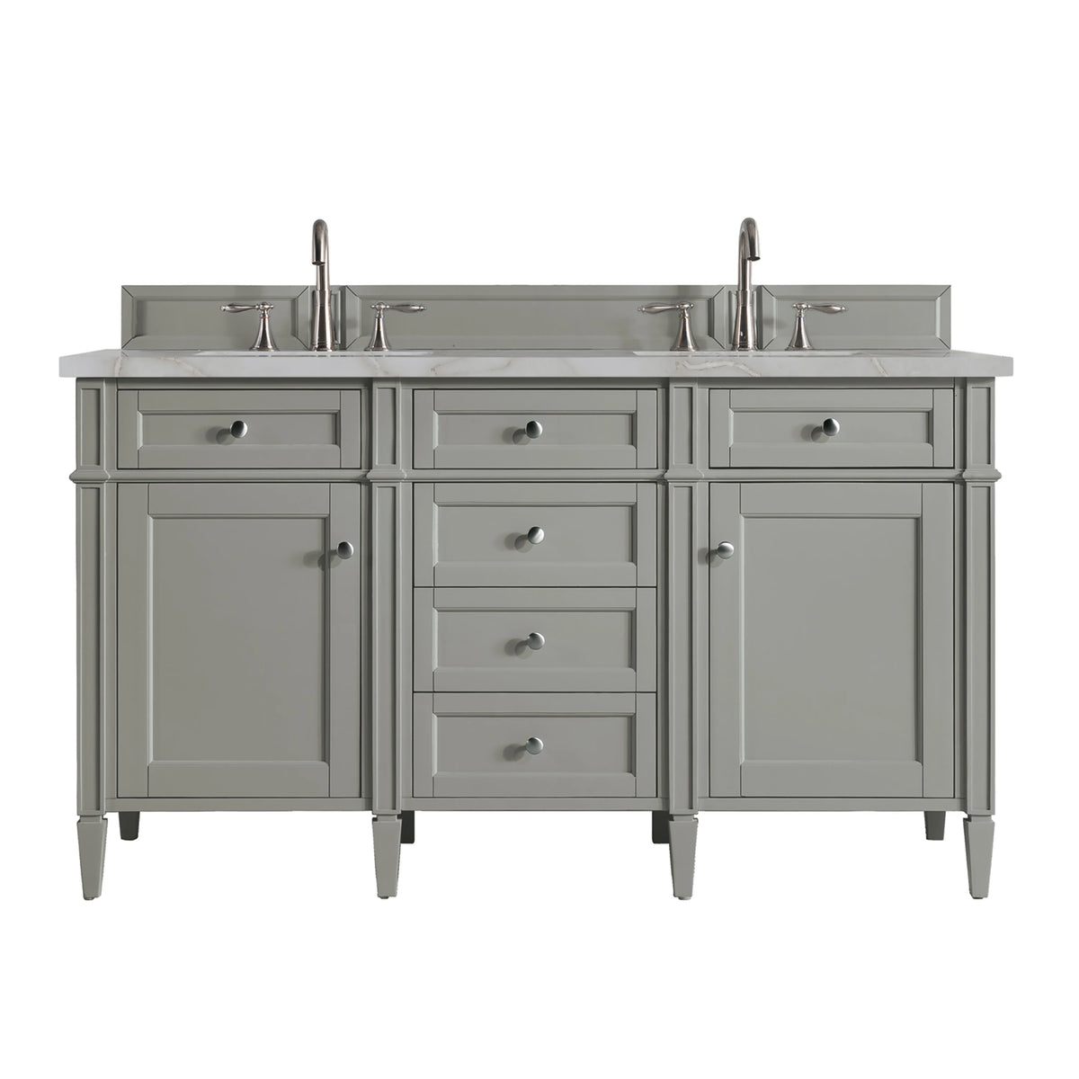 Brittany 60" Double Vanity, Urban Gray w/ 3 CM Victorian Silver Silestone Top