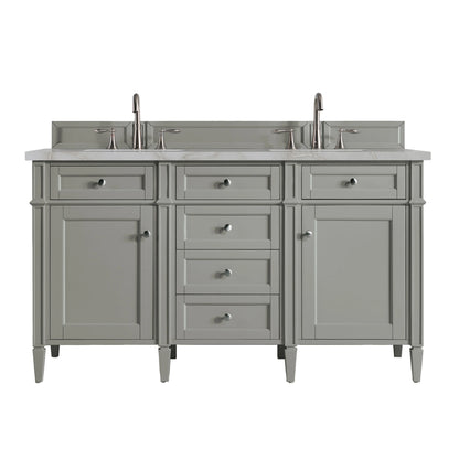 Brittany 60" Double Vanity, Urban Gray w/ 3 CM Victorian Silver Silestone Top