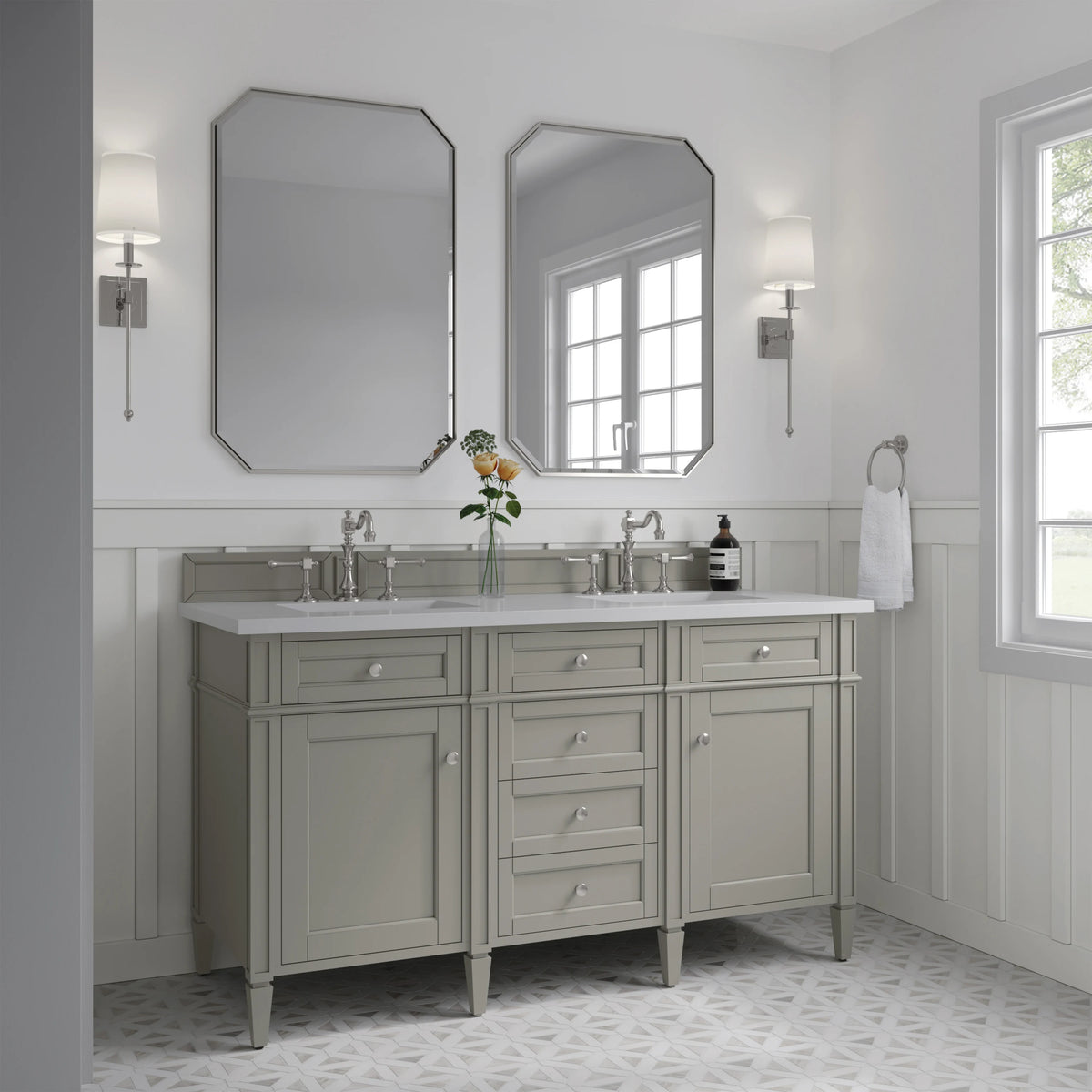 Brittany 60" Double Vanity, Urban Gray w/ 3 CM White Zeus Silestone Top, view 3