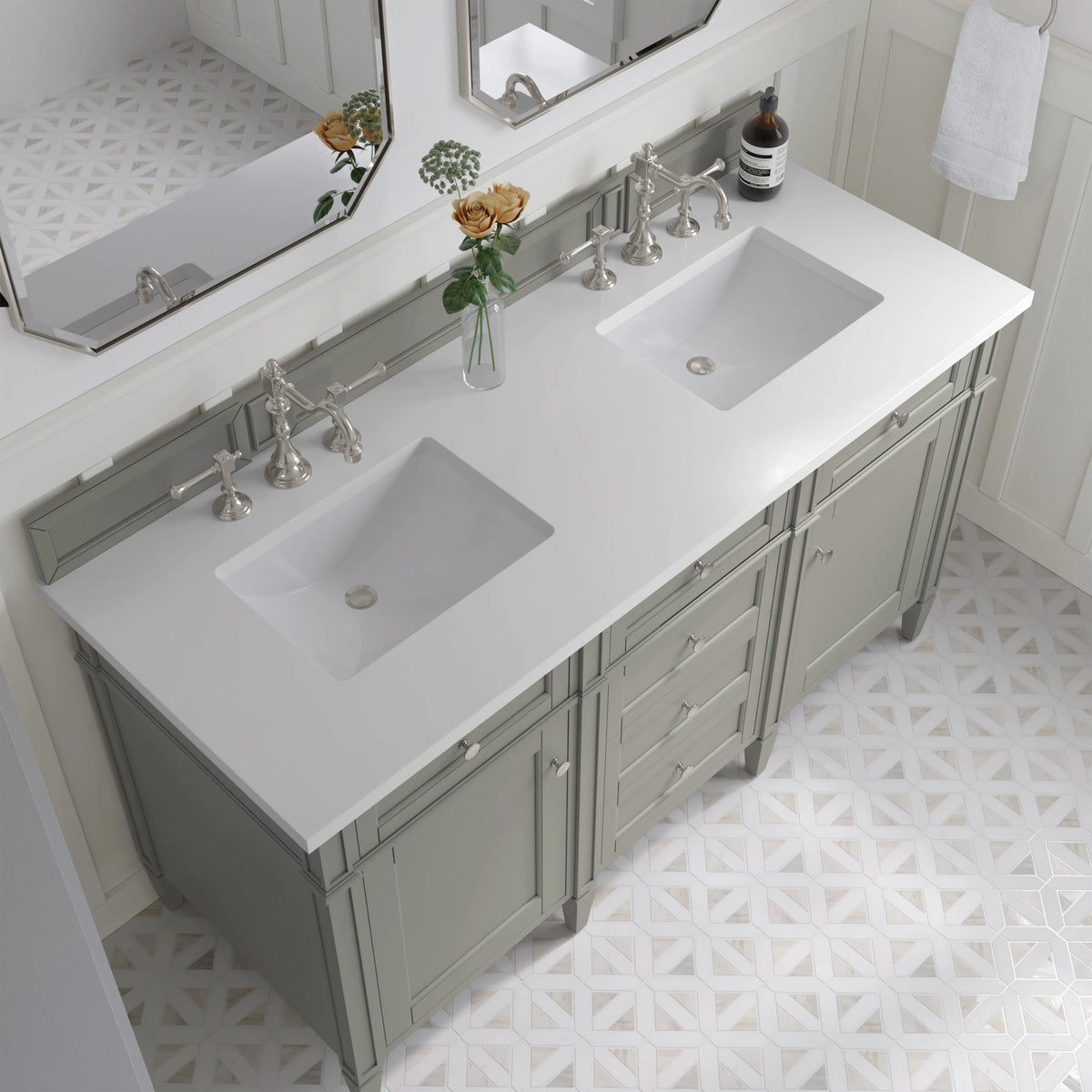 Brittany 60" Double Vanity, Urban Gray w/ 3 CM White Zeus Silestone Top, view 5
