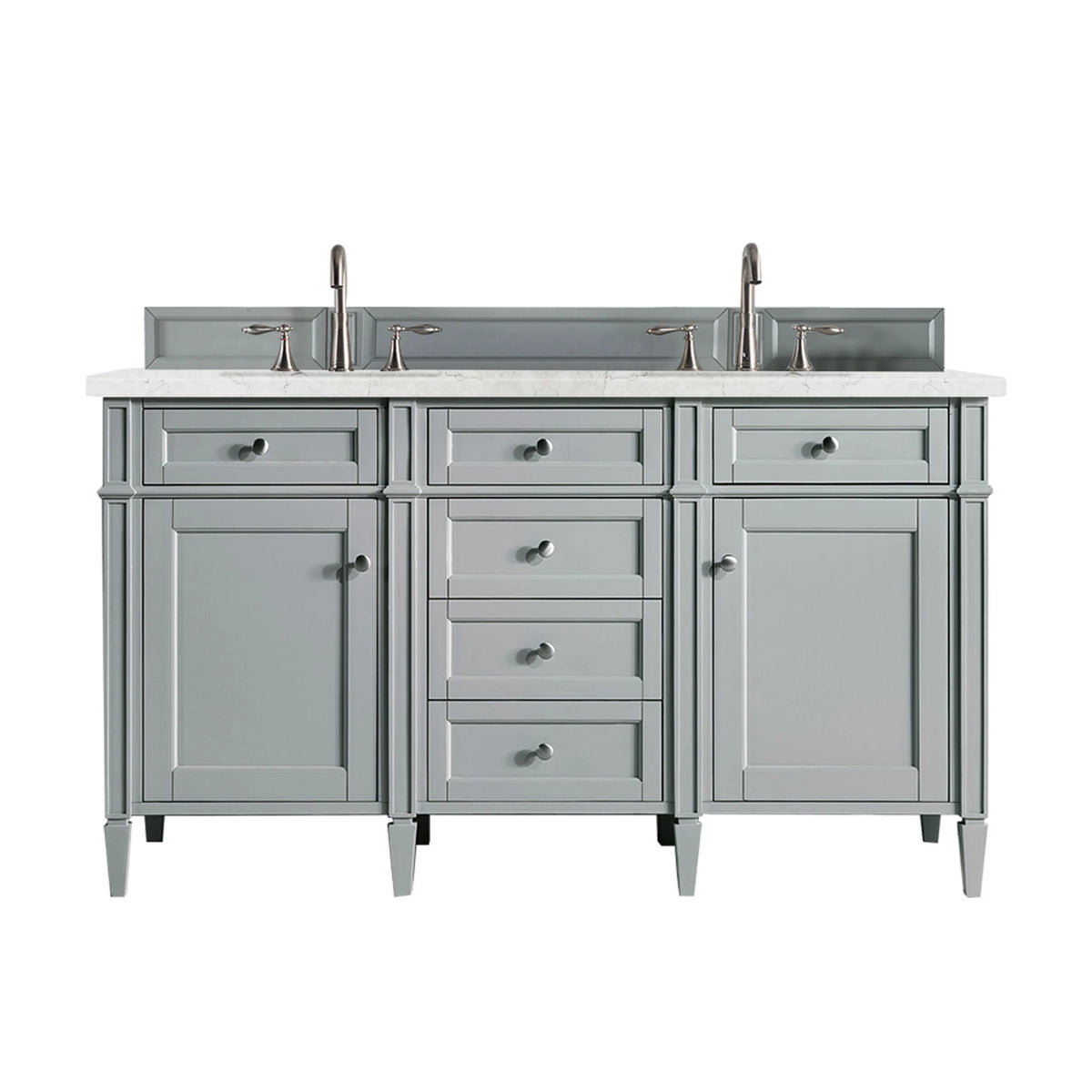 Brittany 60" Double Vanity, Urban Gray w/ 3 CM Eternal Jasmine Pearl Silestone Top w/FreePower Wireless Charger