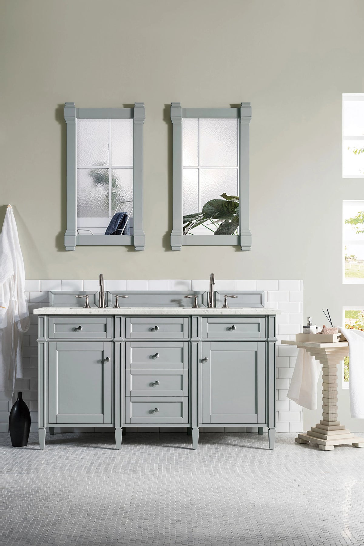 Brittany 60" Double Vanity, Urban Gray w/ 3 CM Eternal Jasmine Pearl Silestone Top w/FreePower Wireless Charger, view 6