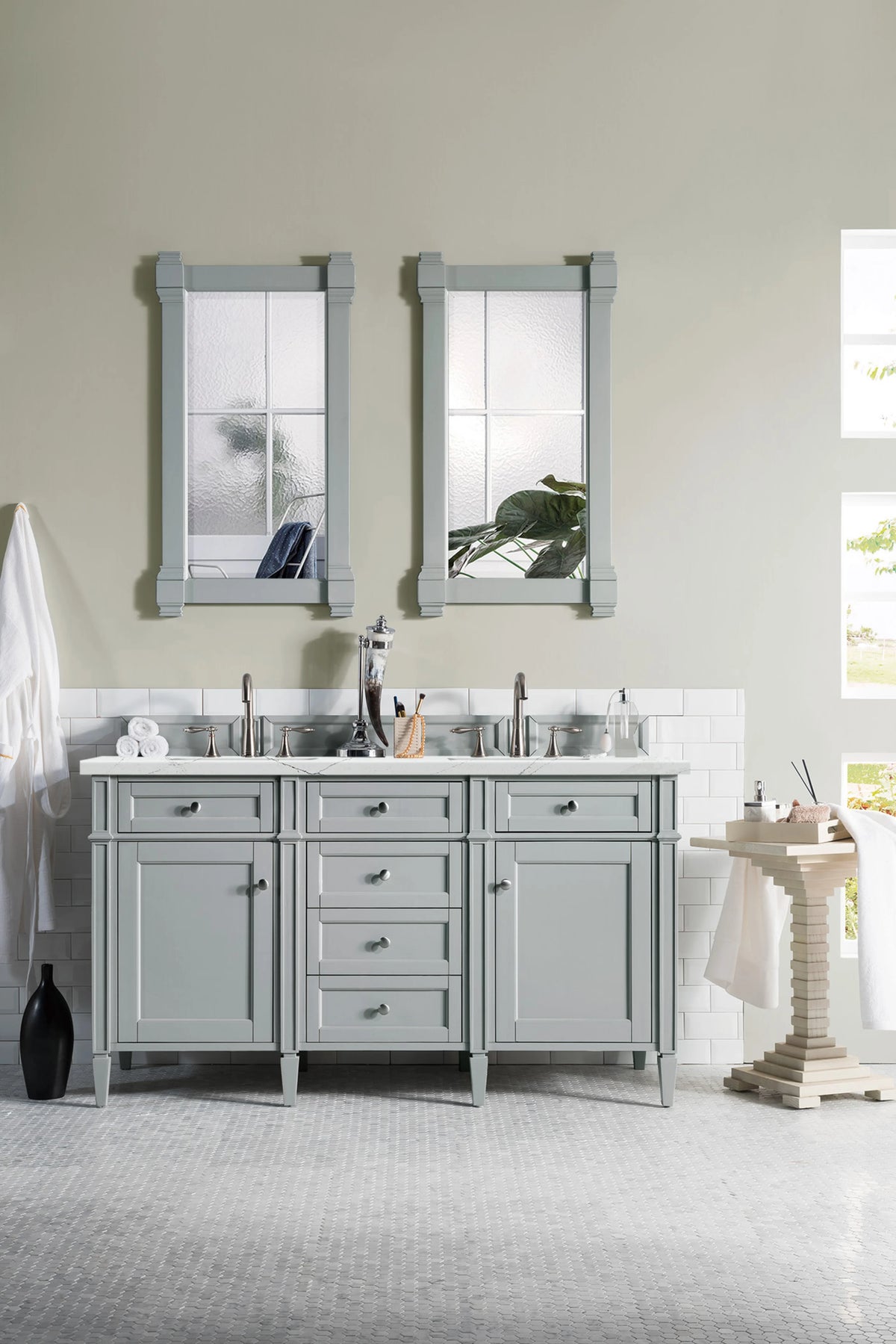 Brittany 60" Double Vanity, Urban Gray w/ 3 CM Ethereal Noctis Silestone Top w/FreePower Wireless Charger, view 6
