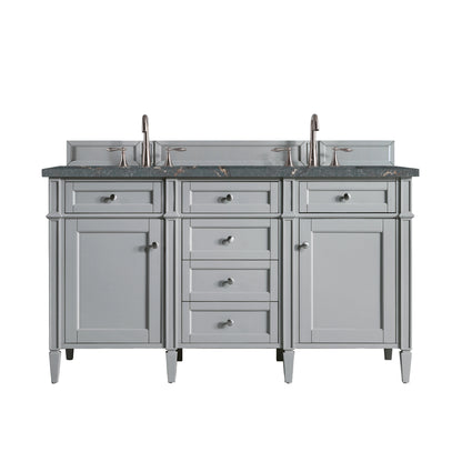 Brittany 60" Double Vanity, Urban Gray w/ 3 CM Parisien Bleu Silestone Top w/FreePower Wireless Charger