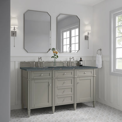 Brittany 60" Double Vanity, Urban Gray w/ 3 CM Parisien Bleu Silestone Top w/FreePower Wireless Charger, view 7