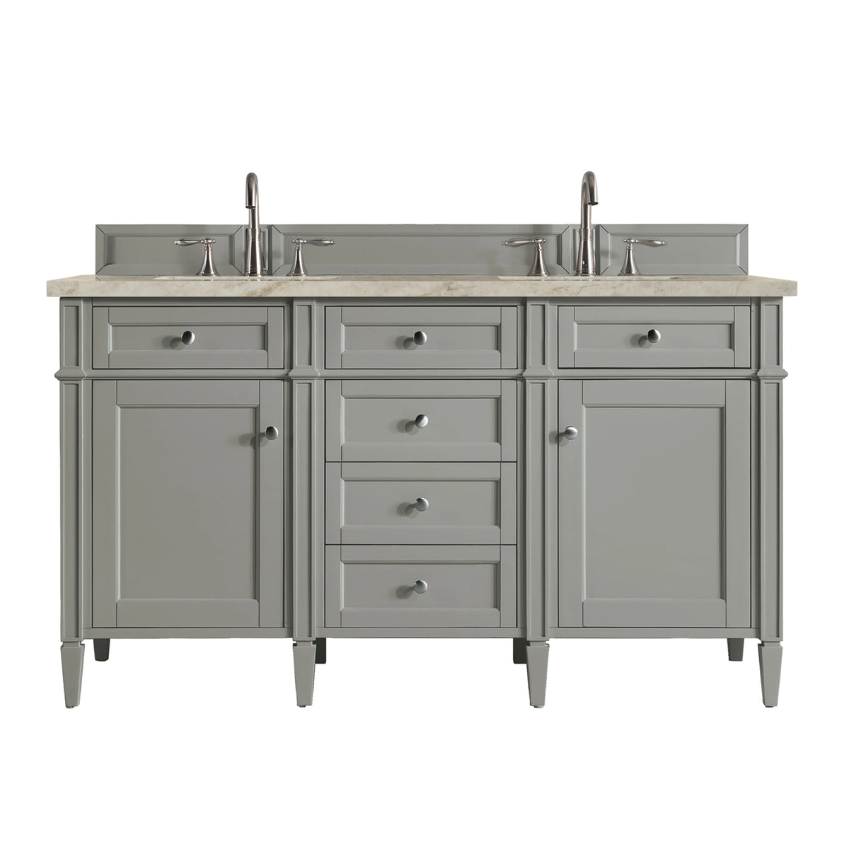Brittany 60" Double Vanity, Urban Gray, w/ 3 CM Tajnar Eclos Top w/FreePower Wireless Charger