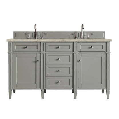 Brittany 60" Double Vanity, Urban Gray, w/ 3 CM Tajnar Eclos Top w/FreePower Wireless Charger