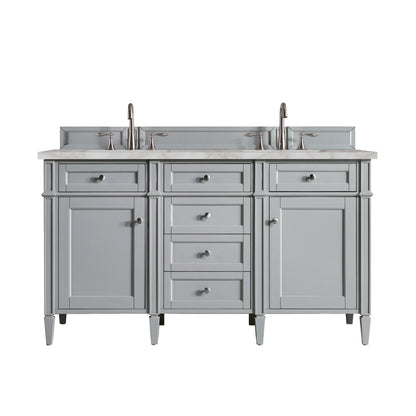 Brittany 60" Double Vanity, Urban Gray w/ 3 CM Victorian Silver Silestone Top w/FreePower Wireless Charger
