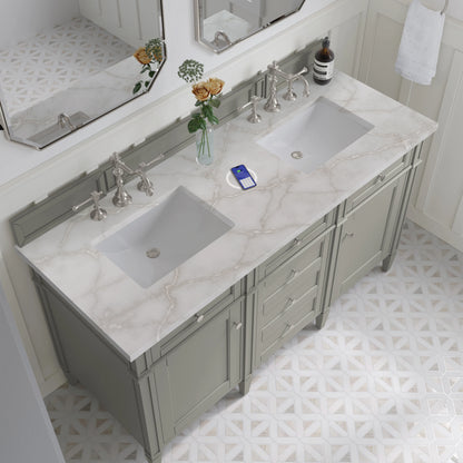 Brittany 60" Double Vanity, Urban Gray w/ 3 CM Victorian Silver Silestone Top w/FreePower Wireless Charger, view 10
