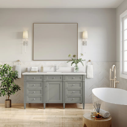 Brittany 60" Single Vanity, Urban Gray w/ Single Hole 3 CM White Zeus Silestone Top & Backsplash, view 3