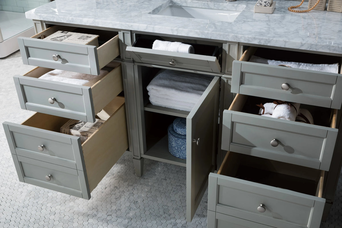 Brittany 60" Single Vanity, Urban Gray w/ 3 CM Carrara Marble Top, view 5