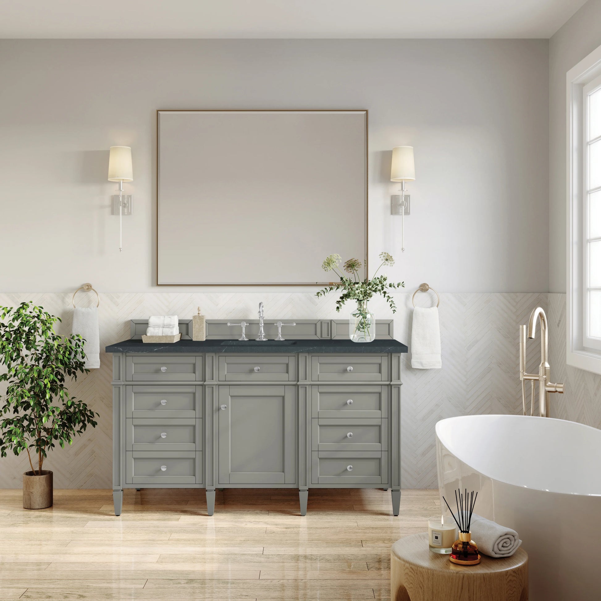 Brittany 60" Single Vanity, Urban Gray w/ 3 CM Charcoal Soapstone Silestone Top, view 3