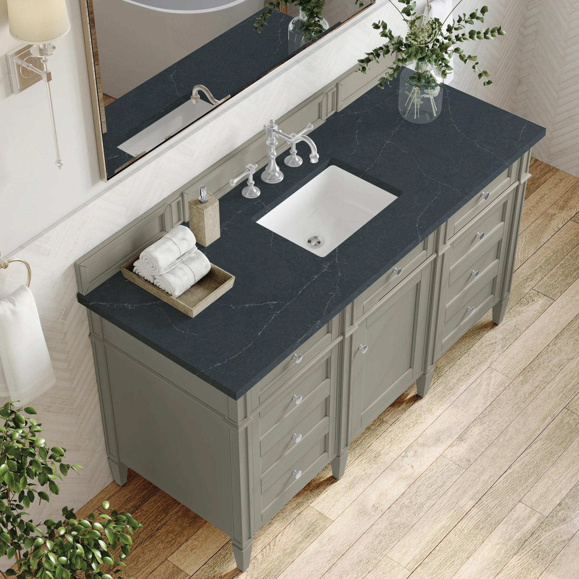 Brittany 60" Single Vanity, Urban Gray w/ 3 CM Charcoal Soapstone Silestone Top, view 7