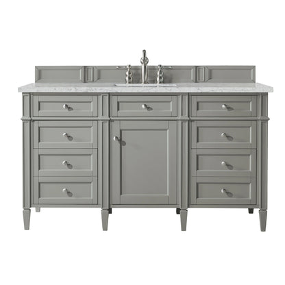 Brittany 60" Single Vanity, Urban Gray w/ 3 CM Eternal Jasmine Pearl Silestone Top