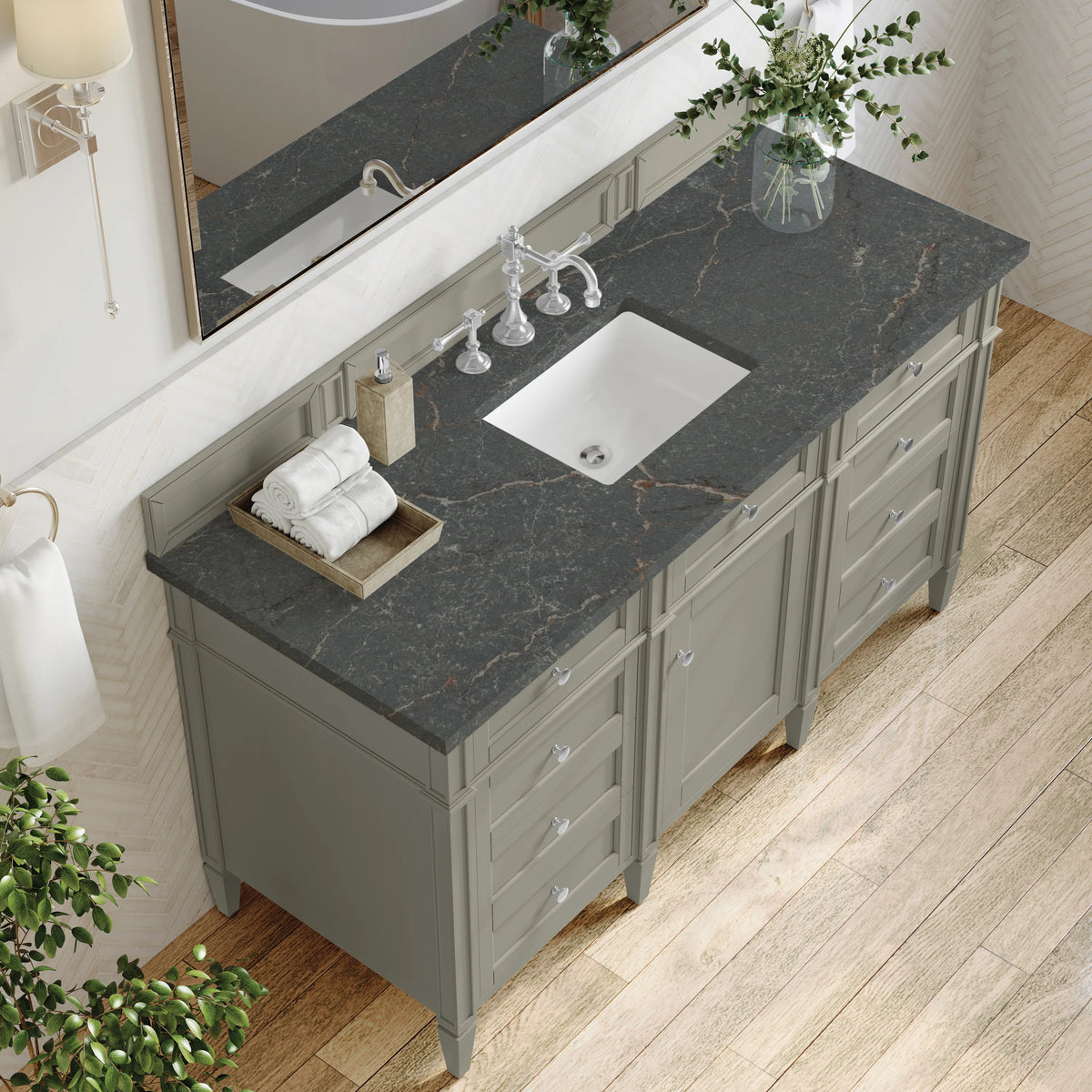 Brittany 60" Single Vanity, Urban Gray w/ 3 CM Parisien Bleu Silestone Top, view 7