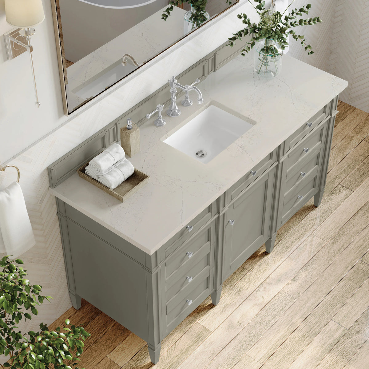 Brittany 60" Single Vanity, Urban Gray, w/ 3 CM Siberian Silestone Top, view 6