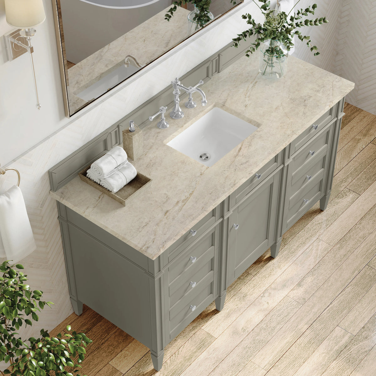 Brittany 60" Single Vanity, Urban Gray, w/ 3 CM Tajnar Eclos Top, view 6