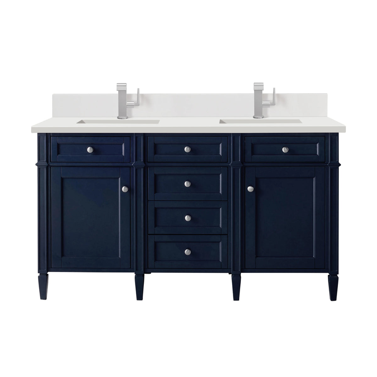Brittany 60" Double Vanity, Victory Bleu w/ Single Hole 3 CM White Zeus Silestone Top & Backsplash