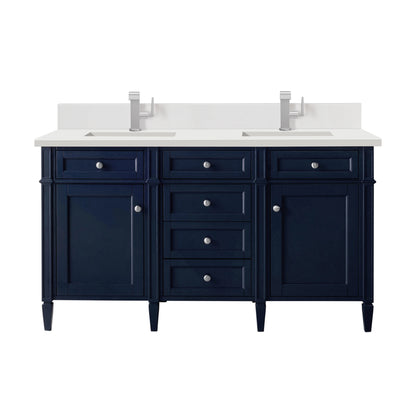 Brittany 60" Double Vanity, Victory Bleu w/ Single Hole 3 CM White Zeus Silestone Top & Backsplash