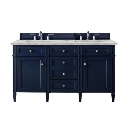 Brittany 60" Double Vanity, Victory Blue w/ 3 CM Carrara Marble Top