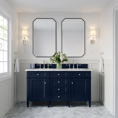 Brittany 60" Double Vanity, Victory Blue w/ 3 CM Carrara Marble Top, view 3