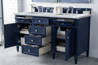 Brittany 60" Double Vanity, Victory Blue w/ 3 CM Carrara Marble Top, view 5