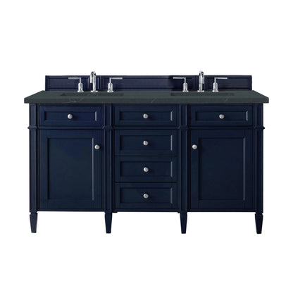Brittany 60" Double Vanity, Victory Blue w/ 3 CM Charcoal Soapstone Silestone Top