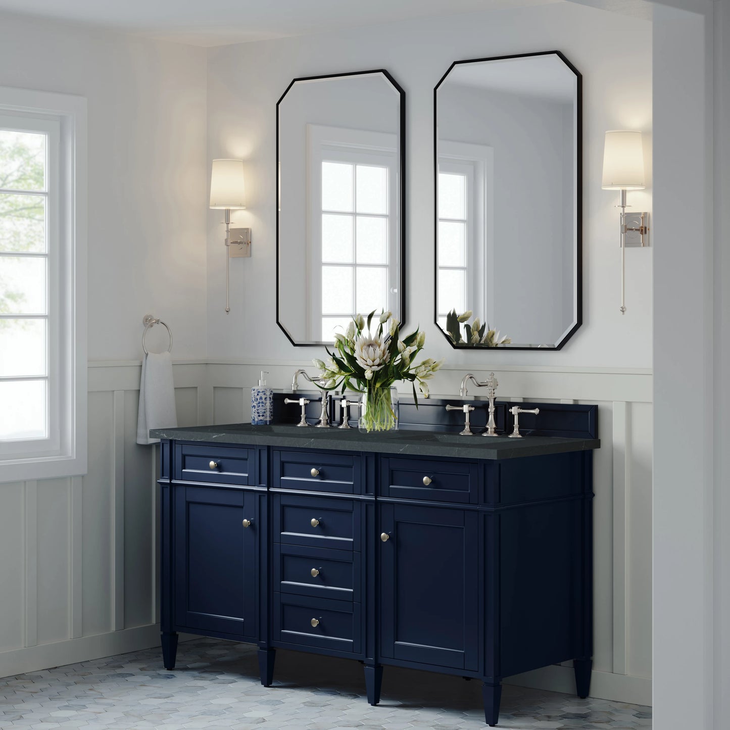 Brittany 60" Double Vanity, Victory Blue w/ 3 CM Charcoal Soapstone Silestone Top, view 4