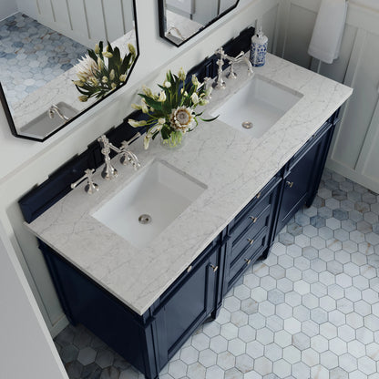 Brittany 60" Double Vanity, Victory Blue w/ 3 CM Eternal Jasmine Pearl Silestone Top, view 10